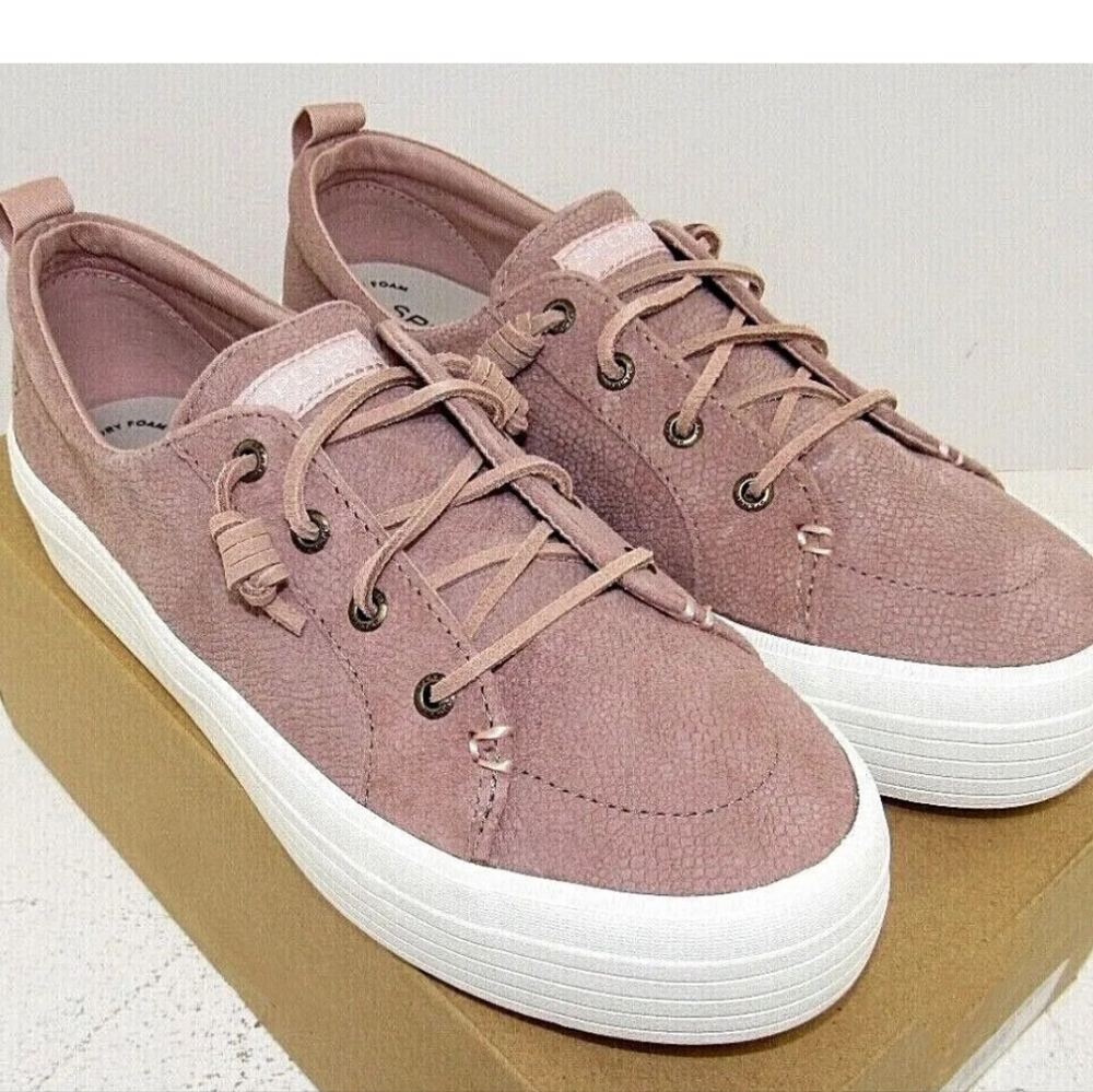 Womens Sperry Top-Sider Crest Vibe Blush Serpent Suede Platform Sneakers 9.5 euc